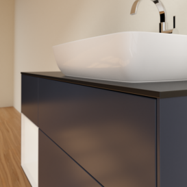 Тумба под раковину Villeroy & Boch Finion 120х50,1 см с подсветкой МДФ темно-синий матовый лак/стекло черное матовое F802GFHG