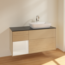 Тумба під раковину Villeroy & Boch Finion 120х50,1 см з підсвічуванням МДФ шпон дуба/скло чорне матове F802GFPC