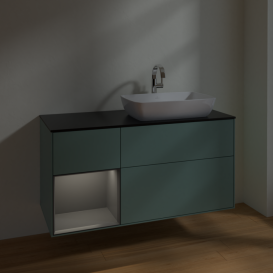 Тумба под раковину Villeroy & Boch Finion 120х50,1 см с подсветкой МДФ оливковый матовый лак/стекло черное матовое F802GKGM