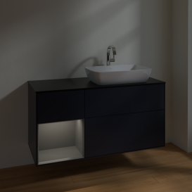 Тумба под раковину Villeroy & Boch Finion 120х50,1 см с подсветкой МДФ темно-синий матовый лак/стекло черное матовое F802GKHG