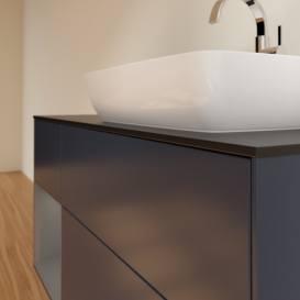 Тумба под раковину Villeroy & Boch Finion 120х50,1 см с подсветкой МДФ темно-синий матовый лак/стекло черное матовое F802GKHG