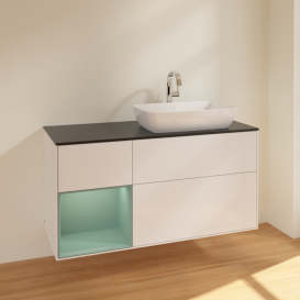 Тумба под раковину Villeroy & Boch Finion 120х50,1 см с подсветкой МДФ глянцевый белый лак/стекло черное матовое F802GMGF