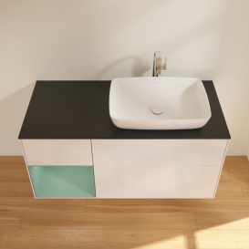 Тумба под раковину Villeroy & Boch Finion 120х50,1 см с подсветкой МДФ глянцевый белый лак/стекло черное матовое F802GMGF