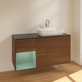 Тумба под раковину Villeroy & Boch Finion 120х50,1 см с подсветкой МДФ шпон грецкого ореха/стекло черное матовое F802GMGN