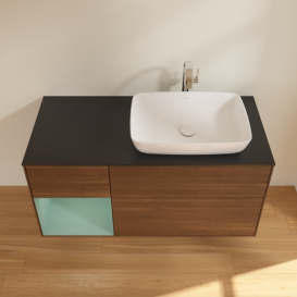 Тумба под раковину Villeroy & Boch Finion 120х50,1 см с подсветкой МДФ шпон грецкого ореха/стекло черное матовое F802GMGN