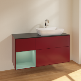 Тумба под раковину Villeroy & Boch Finion 120х50,1 см с подсветкой МДФ пион матовый лак/стекло черное матовое F802GMHB