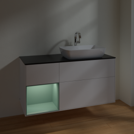 Тумба под раковину Villeroy & Boch Finion 120х50,1 см с подсветкой МДФ белый матовый лак/стекло черное матовое F802GMMT