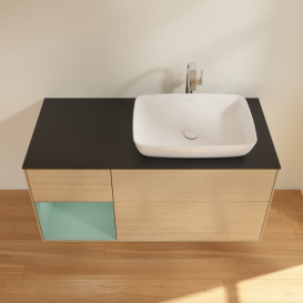 Тумба під раковину Villeroy & Boch Finion 120х50,1 см з підсвічуванням МДФ шпон дуба/скло чорне матове F802GMPC