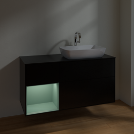 Тумба под раковину Villeroy & Boch Finion 120х50,1 см с подсветкой МДФ черный матовый лак/стекло черное матовое F802GMPD