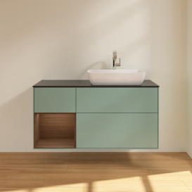 Тумба під раковину Villeroy & Boch Finion 120х50,1 см із підсвічуванням МДФ оливковий матовий лак/скло чорне матове F802GNGM