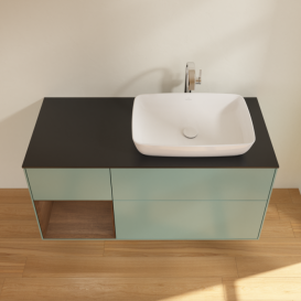 Тумба под раковину Villeroy & Boch Finion 120х50,1 см с подсветкой МДФ оливковый матовый лак/стекло черное матовое F802GNGM