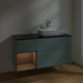 Тумба под раковину Villeroy & Boch Finion 120х50,1 см с подсветкой МДФ оливковый матовый лак/стекло черное матовое F802GNGM