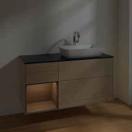 Тумба под раковину Villeroy & Boch Finion 120х50,1 см с подсветкой МДФ шпон дуба/стекло черное матовое F802GNPC