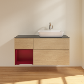 Тумба под раковину Villeroy & Boch Finion 120х50,1 см с подсветкой МДФ шпон дуба/стекло черное матовое F802HBPC