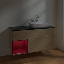 Тумба под раковину Villeroy & Boch Finion 120х50,1 см с подсветкой МДФ шпон дуба/стекло черное матовое F802HBPC