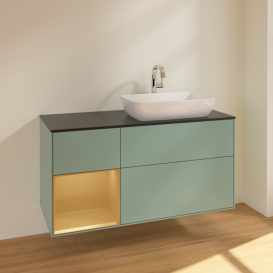 Тумба под раковину Villeroy & Boch Finion 120х50,1 см с подсветкой МДФ оливковый матовый лак/стекло черное матовое F802HFGM