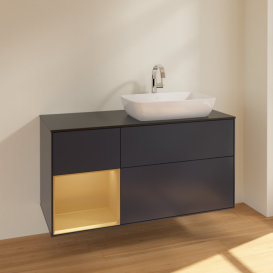 Тумба под раковину Villeroy & Boch Finion 120х50,1 см с подсветкой МДФ темно-синий матовый лак/стекло черное матовое F802HFHG