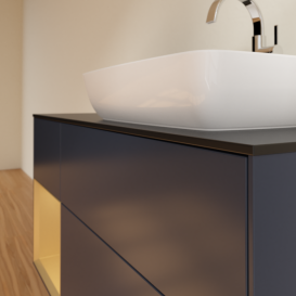 Тумба под раковину Villeroy & Boch Finion 120х50,1 см с подсветкой МДФ темно-синий матовый лак/стекло черное матовое F802HFHG