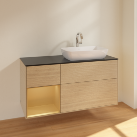 Тумба под раковину Villeroy & Boch Finion 120х50,1 см с подсветкой МДФ шпон дуба/стекло черное матовое F802HFPC