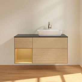 Тумба под раковину Villeroy & Boch Finion 120х50,1 см с подсветкой МДФ шпон дуба/стекло черное матовое F802HFPC