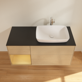 Тумба под раковину Villeroy & Boch Finion 120х50,1 см с подсветкой МДФ шпон дуба/стекло черное матовое F802HFPC