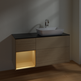 Тумба под раковину Villeroy & Boch Finion 120х50,1 см с подсветкой МДФ шпон дуба/стекло черное матовое F802HFPC