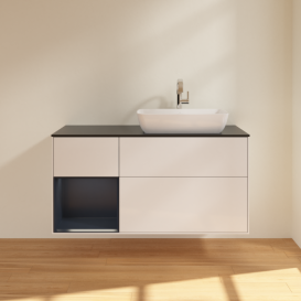 Тумба под раковину Villeroy & Boch Finion 120х50,1 см с подсветкой МДФ глянцевый белый лак/стекло черное матовое F802HGGF