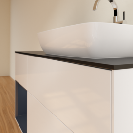 Тумба под раковину Villeroy & Boch Finion 120х50,1 см с подсветкой МДФ глянцевый белый лак/стекло черное матовое F802HGGF