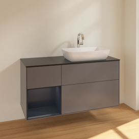 Тумба под раковину Villeroy & Boch Finion 120х50,1 см с подсветкой МДФ антрацит матовый лак/стекло черное матовое F802HGGK