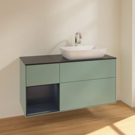 Тумба под раковину Villeroy & Boch Finion 120х50,1 см с подсветкой МДФ оливковый матовый лак/стекло черное матовое F802HGGM