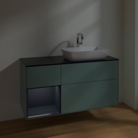 Тумба под раковину Villeroy & Boch Finion 120х50,1 см с подсветкой МДФ оливковый матовый лак/стекло черное матовое F802HGGM
