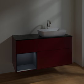 Тумба под раковину Villeroy & Boch Finion 120х50,1 см с подсветкой МДФ пион матовый лак/стекло черное матовое F802HGHB