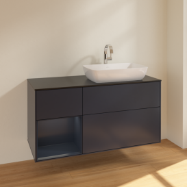 Тумба под раковину Villeroy & Boch Finion 120х50,1 см с подсветкой МДФ темно-синий матовый лак/стекло черное матовое F802HGHG
