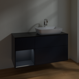 Тумба под раковину Villeroy & Boch Finion 120х50,1 см с подсветкой МДФ темно-синий матовый лак/стекло черное матовое F802HGHG