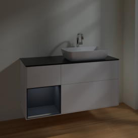 Тумба под раковину Villeroy & Boch Finion 120х50,1 см с подсветкой МДФ белый матовый лак/стекло черное матовое F802HGMT