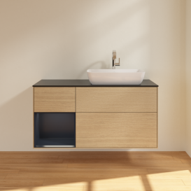 Тумба под раковину Villeroy & Boch Finion 120х50,1 см с подсветкой МДФ шпон дуба/стекло черное матовое F802HGPC