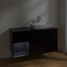 Тумба под раковину Villeroy & Boch Finion 120х50,1 см с подсветкой МДФ черный матовый лак/стекло черное матовое F802HGPD