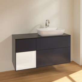 Тумба под раковину Villeroy & Boch Finion 120х50,1 см с подсветкой МДФ темно-синий матовый лак/стекло черное матовое F802MTHG