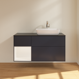Тумба под раковину Villeroy & Boch Finion 120х50,1 см с подсветкой МДФ темно-синий матовый лак/стекло черное матовое F802MTHG