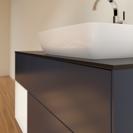 Тумба под раковину Villeroy & Boch Finion 120х50,1 см с подсветкой МДФ темно-синий матовый лак/стекло черное матовое F802MTHG