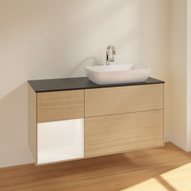 Тумба под раковину Villeroy & Boch Finion 120х50,1 см с подсветкой МДФ шпон дуба/стекло черное матовое F802MTPC