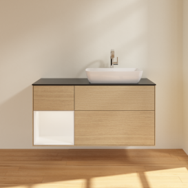 Тумба под раковину Villeroy & Boch Finion 120х50,1 см с подсветкой МДФ шпон дуба/стекло черное матовое F802MTPC