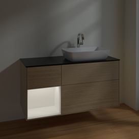 Тумба под раковину Villeroy & Boch Finion 120х50,1 см с подсветкой МДФ шпон дуба/стекло черное матовое F802MTPC
