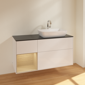 Тумба под раковину Villeroy & Boch Finion 120х50,1 см с подсветкой МДФ глянцевый белый лак/стекло черное матовое F802PCGF