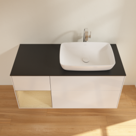 Тумба под раковину Villeroy & Boch Finion 120х50,1 см с подсветкой МДФ глянцевый белый лак/стекло черное матовое F802PCGF