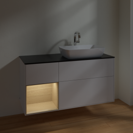 Тумба под раковину Villeroy & Boch Finion 120х50,1 см с подсветкой МДФ глянцевый белый лак/стекло черное матовое F802PCGF