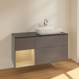 Тумба под раковину Villeroy & Boch Finion 120х50,1 см с подсветкой МДФ антрацит матовый лак/стекло черное матовое F802PCGK