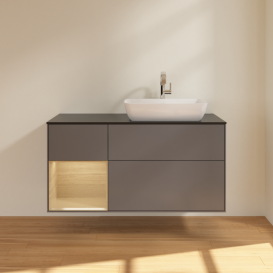 Тумба под раковину Villeroy & Boch Finion 120х50,1 см с подсветкой МДФ антрацит матовый лак/стекло черное матовое F802PCGK