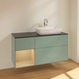 Тумба под раковину Villeroy & Boch Finion 120х50,1 см с подсветкой МДФ оливковый матовый лак/стекло черное матовое F802PCGM