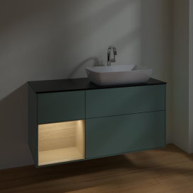 Тумба под раковину Villeroy & Boch Finion 120х50,1 см с подсветкой МДФ оливковый матовый лак/стекло черное матовое F802PCGM